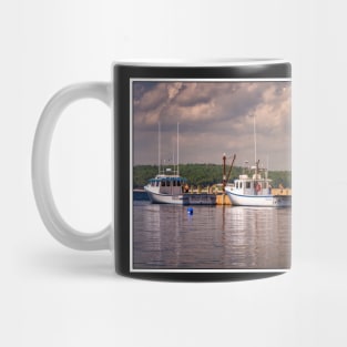 Three Fishing Boats Docked at the Wharf Mug